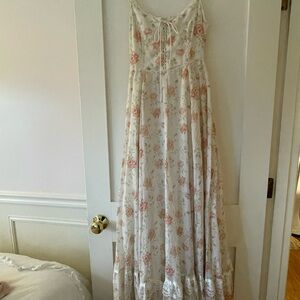 Gunne Sax Floral Dress with Pink and Cream Accents